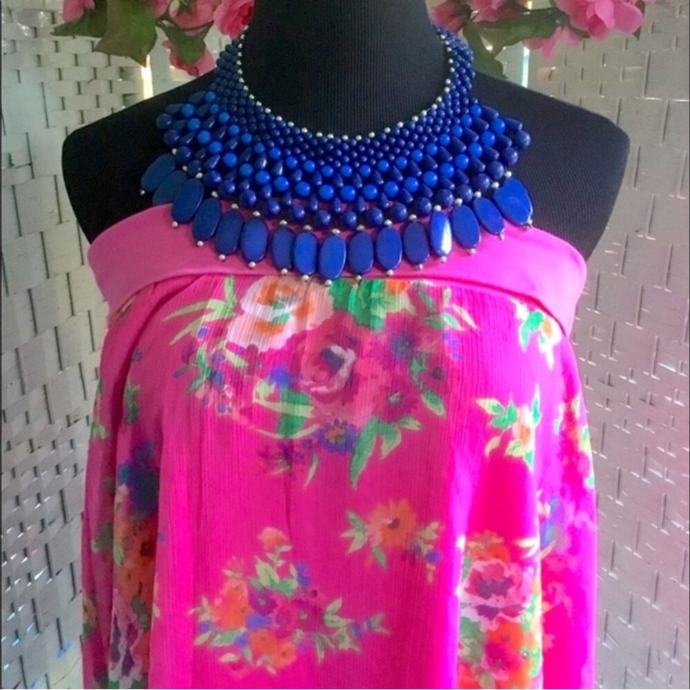 💖See New Listing💖   💙🌸  Blue Statement Bib Necklace  🌸💙New💙🌸 - Picture 2 of 11